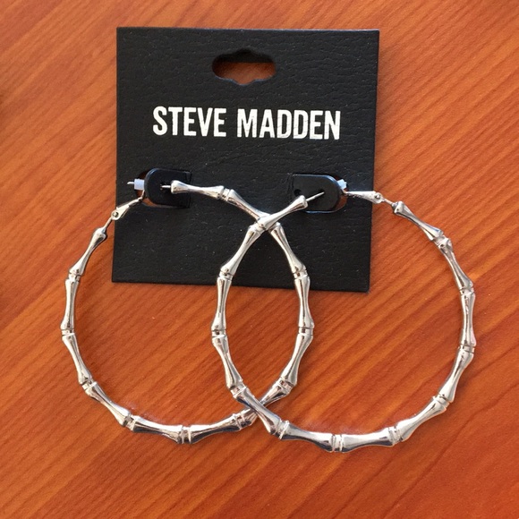 New Steve Madden Bamboo Hoops Silver 2.25"
